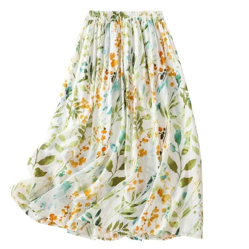 Summer A-Line Floral Big Hem Lined Half-body Skirt