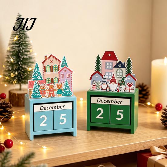 Nordic Style Christmas Decor Countdown Blocks, Desktop Advent Calendar with Movable Season Home Days Until Xmas Ornament for Office Gift Kids