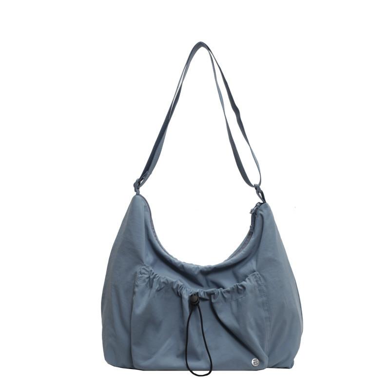 Nylon Shoulder Bag For Women With Wrinkled Dimple Design And Zipper Closure For Casual Travel