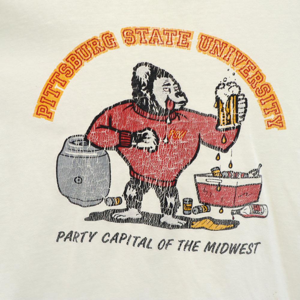 Hanes 80s Made in USA College Print Short sleeve Single stitch T-shirt Men's Used