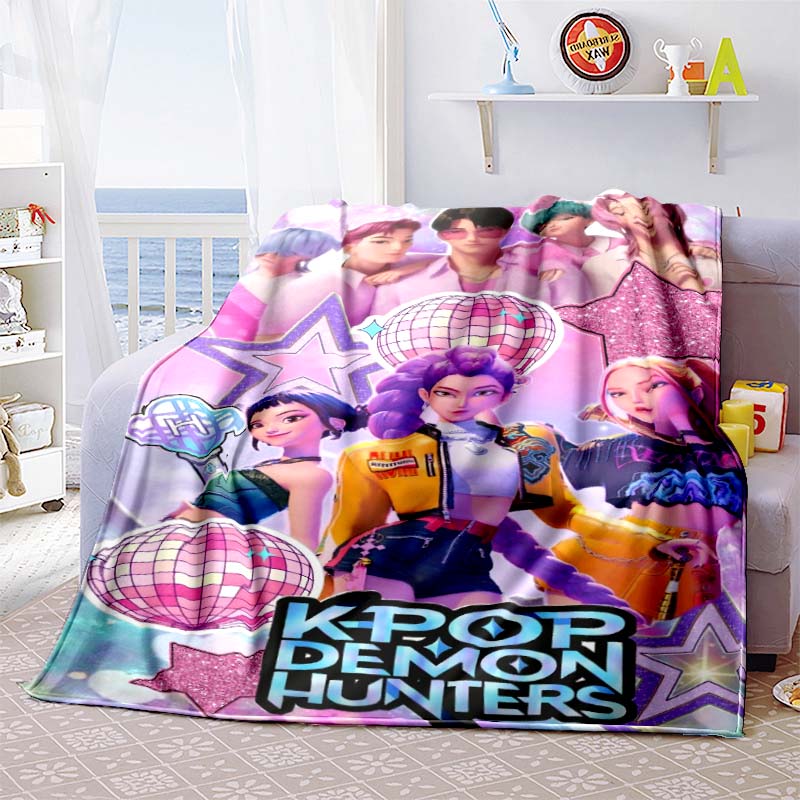K-Pop-Demon-Hunters Blanket Hot Anime Flannel Blanket Fan Gift Suitable for Home Leisure Camping Travel Multifunctional Blanket1