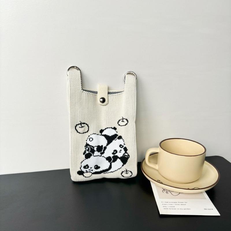 Panda Mobile Phone Bag Cute Knitted Bag High Sense Personality Versatile Dopamine Shoulder Messenger Bag Dopamine Wind