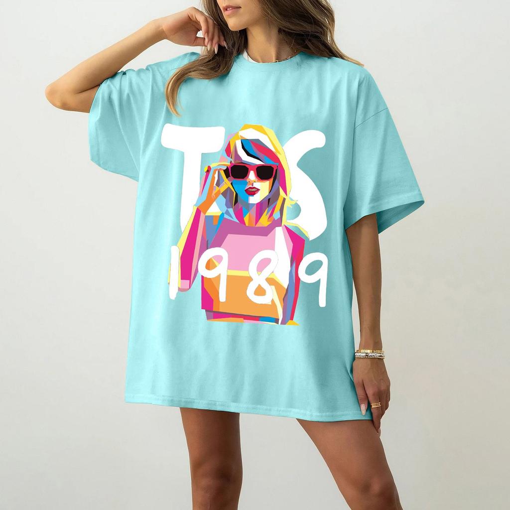 Lässiges, lockeres, bedrucktes T-Shirt für Damen mit Rundhalsausschnitt, kurzärmeligem Pullover