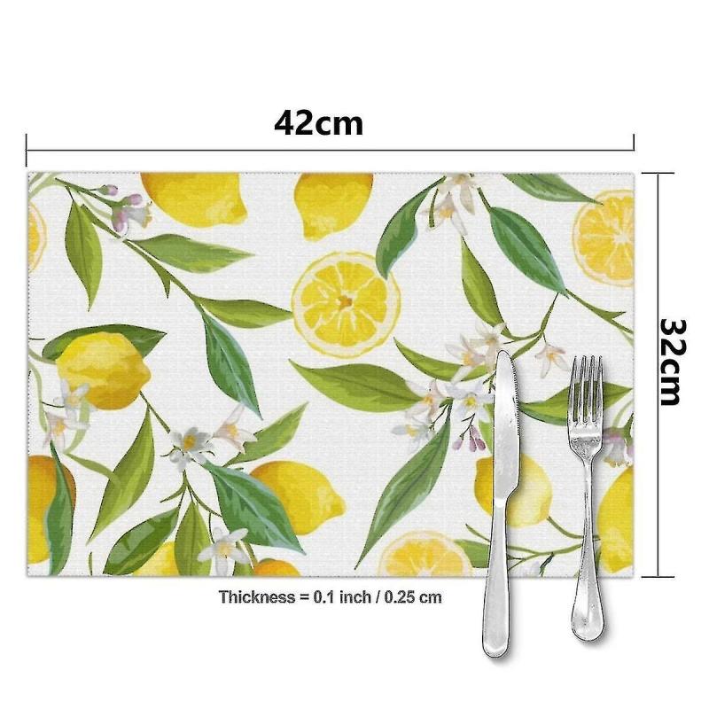 Set Of 6 Fruits Lemon Fl Pattern Placemats For Dining Table Place Mat In Kit Accessories Cu