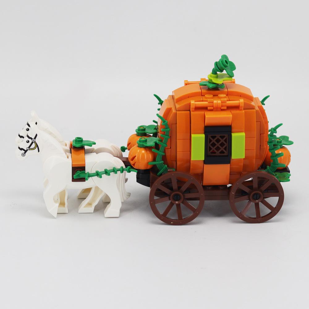 Building Block Carriage Assembly Halloween Scene Ornament Pumpkin Carriage Transportation Model Holiday Ornament