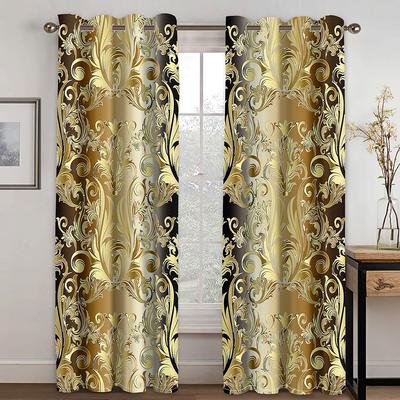 2 Stück goldene Luxus-Vorhänge mit abstraktem Barock-Druck aus Polyester für Schlafzimmer, Büro, Küche, Wohnzimmer, Fensterbehandlung, Heimdekoration