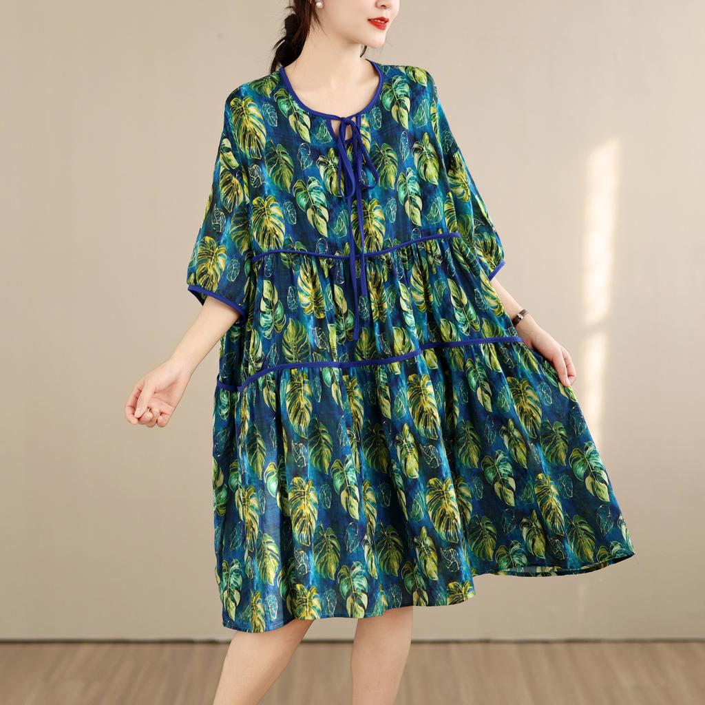 DIMANAF New 2026 Women Sundress Plus Size Summer Long Dress Loose Oversize Maxi Lady Floral Cotton Dress