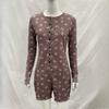 Y2K early autumn floral pattern round neck threaded anti stripe long sleeved jumpsuit
