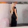 Solid Sexy Backless Maxi Dress Women Elegant Elastic Slim Short Sleeve Long dresses Female Bodycon Streetwear Clothing
