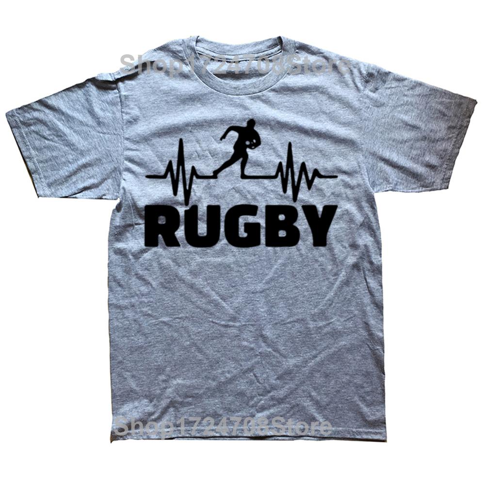Funny Rugby Heartbeat Graphic Print Tops Men Casual Oversized Tshirt Summer Hip Hop Fashion Short Sleeve Crewneck T Shirts