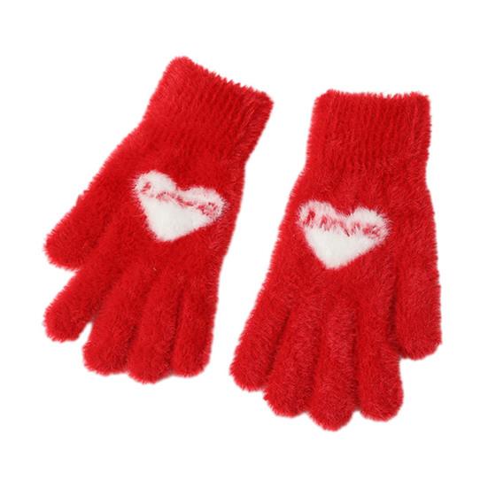 

1 Pair Women Gloves Fingerless Red Heart Design Soft Fleece Lined Touchscreen Warm Mittens Valentine Day New Year Accessories