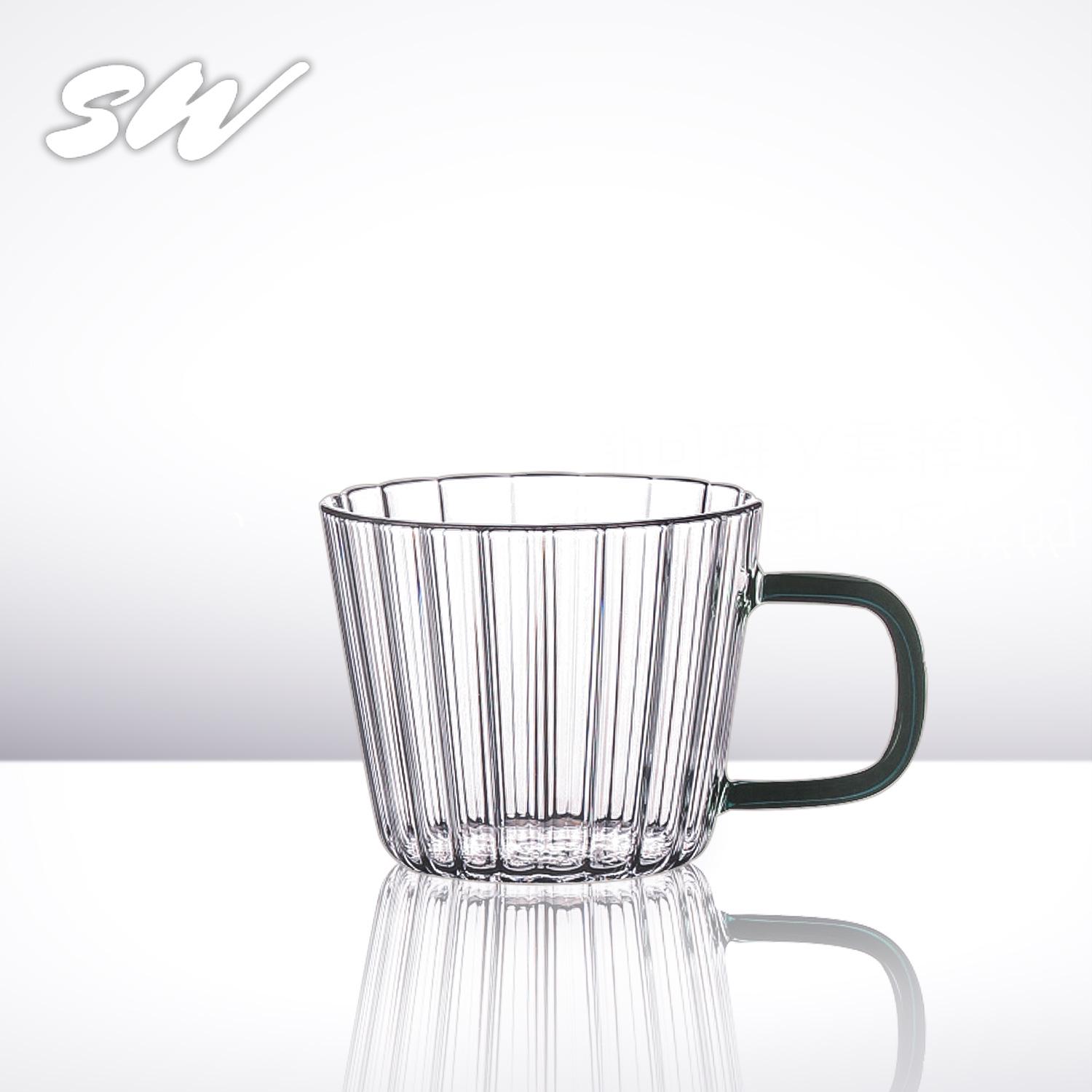 

Exquisite Striped Glass Cup with Handle – Ideal for Milk, Coffee, or Beverages 301-400ml
