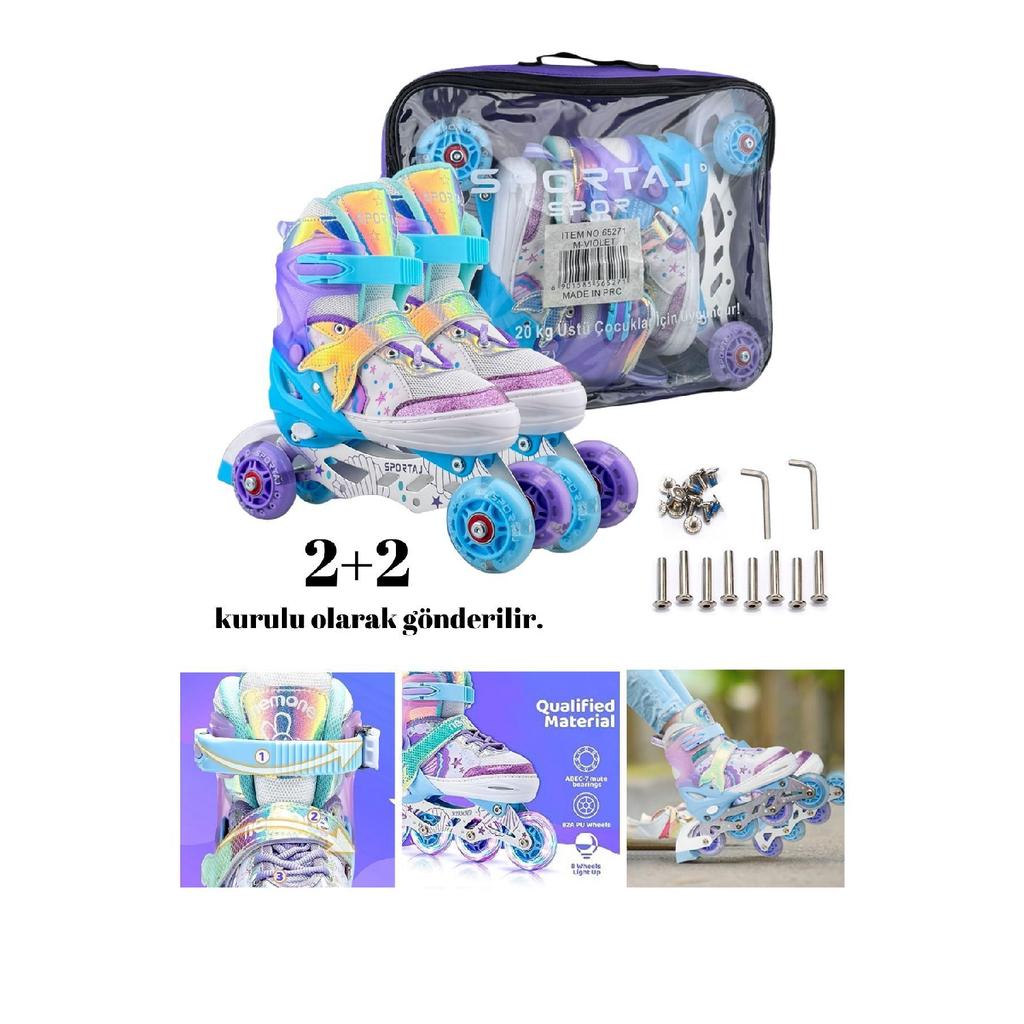 Casco de patinaje luminoso Mermaid, juego de 2 ruedas de silicona para niña, camiseta 3 en 1 con bolsa de transporte