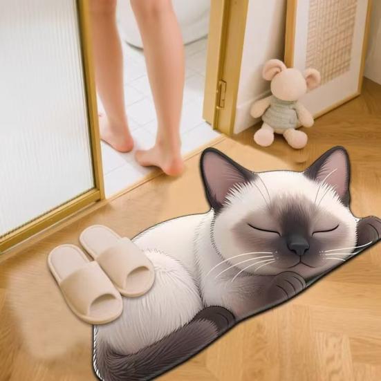 Floor Mat Non-Slip Backing Cat Design Easy Maintenance Versatile Rug Living Room Bathroom Kitchen Home Decor