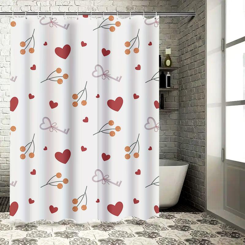 Romantic Red Hearts Cherry Key Pattern Shower Curtain Waterproof Bathroom Decor White 150x240cm Free Shipping