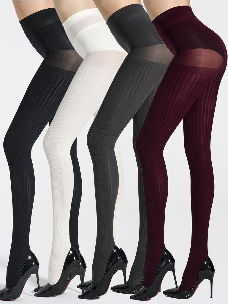 A pair of sexy solid color vertical ribbed knitted tights for women, high-elasticity stockings and pantyhose