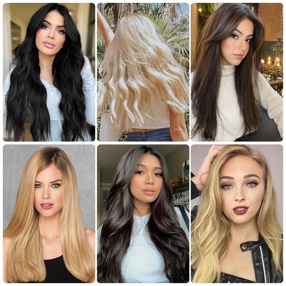 XINRAN Moda Damska Kolor Ombre Niewidoczny Długi Doczepiany Włos Syntetyczny Włókno Długie Falowane Ombre Cosplay Codzienne Noszenie Bez Klipsów Przedłużanie Włosów