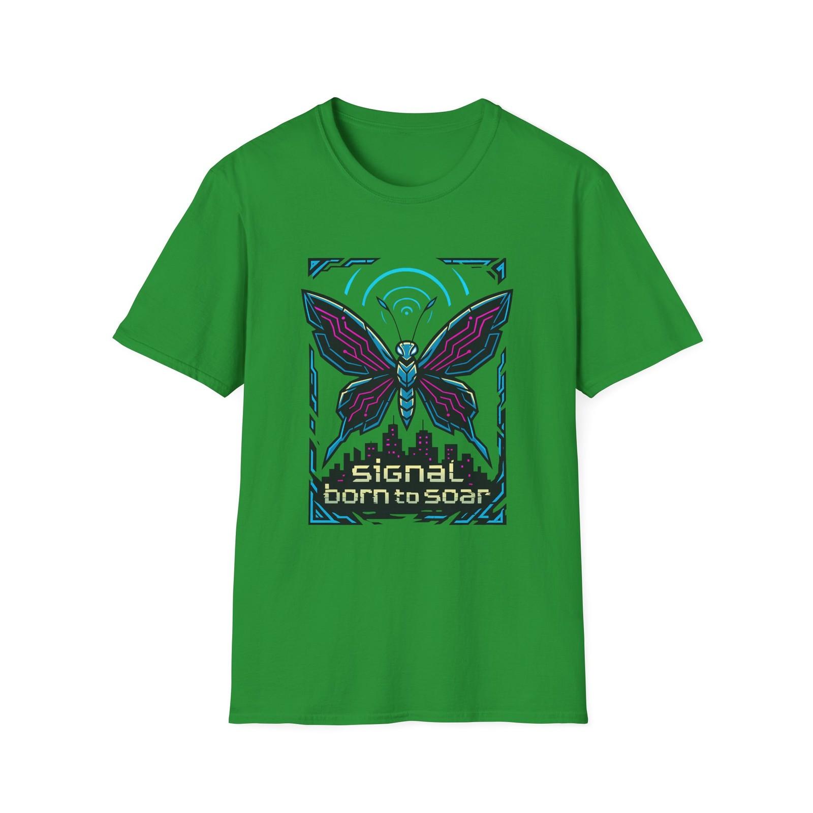 Unisex Softstyle T-Shirt Mens Womens Tees Top Cyberpunk Butterfly Neon Futuristic Signal Wave Design 3XL