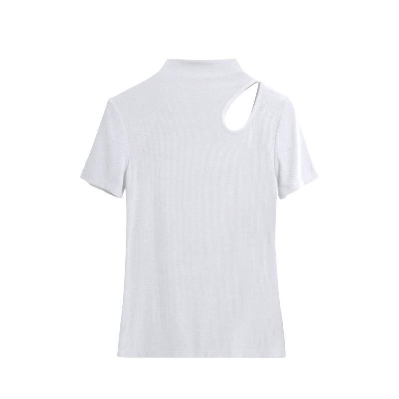 

Женская черная хлопковая облегающая футболка в рубчик 2024 года - Полувысокий воротник, Короткий рукав M (Recommended 86-100 jin)