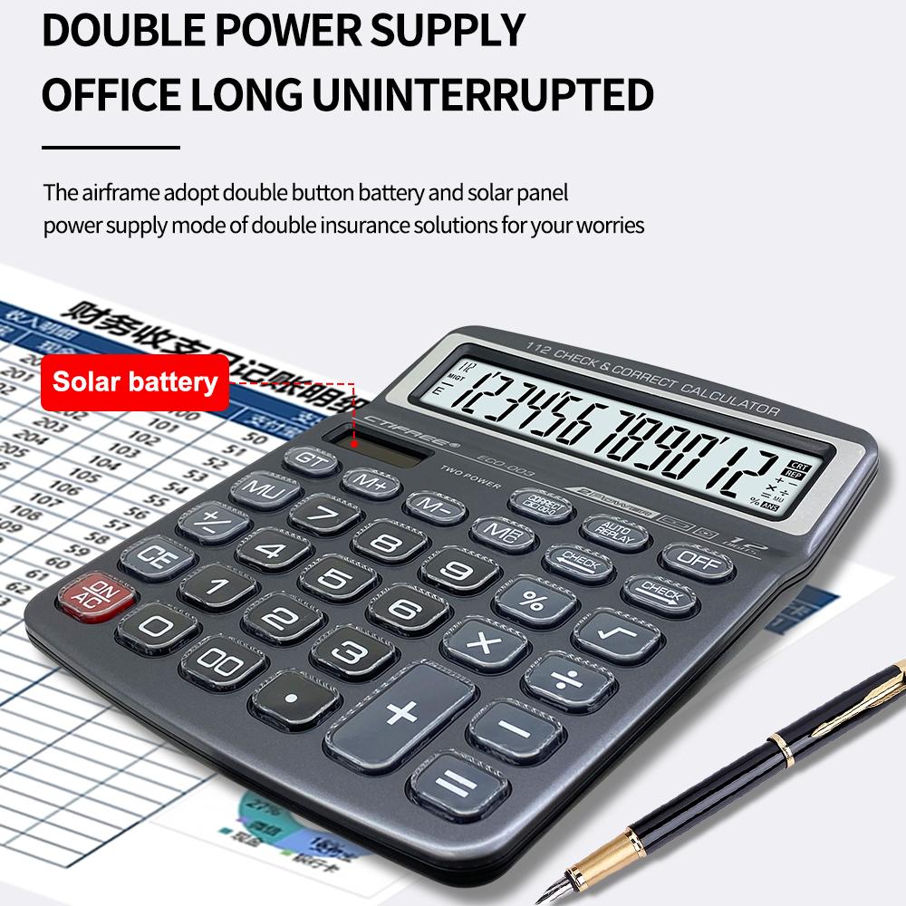 Kalkulator biurkowy 12-cyfrowy duży wyświetlacz LCD i zasilanie solarne Kalkulator z dużymi przyciskami 112 kroków Sprawdź