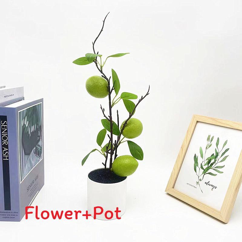 Green Lemon Plant Decor With Faux Fruits For Home Styling And Props Photography