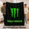 Monster Energy Personalized Flannel Blanket Custom Name Text Soft Throw Blanket Home Decor