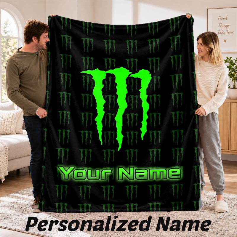 Monster Energy Personalized Flannel Blanket Custom Name Text Soft Throw Blanket Home Decor