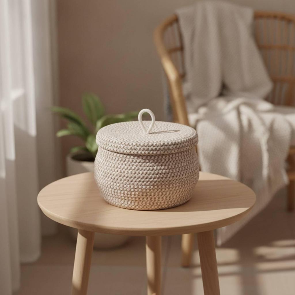 Braided Cotton Storage Basket with Lid for Dressing Areas, Living Areas
