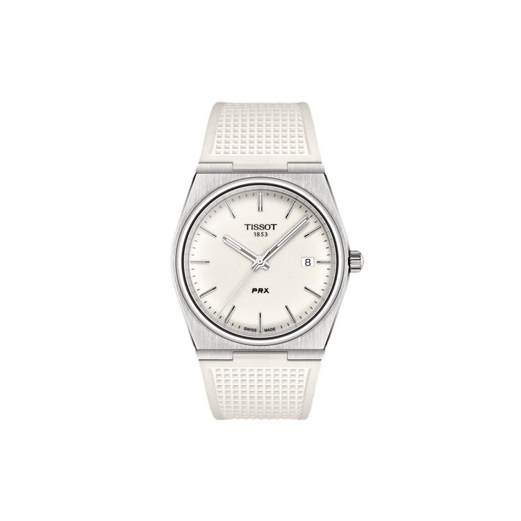 Tissot PRX Quartz Movement Unisex Watch 40mm White Dial Stainless Steel Case Rubber Strap T137.410.17.011.00