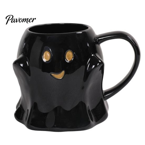 Ergonomic Handle Water Mug Halloween Ghost Ceramic Cup, Cute 3D Smiling Face Novelty Birthday Present Coffee Mug, Decorative Drinkware for Hot