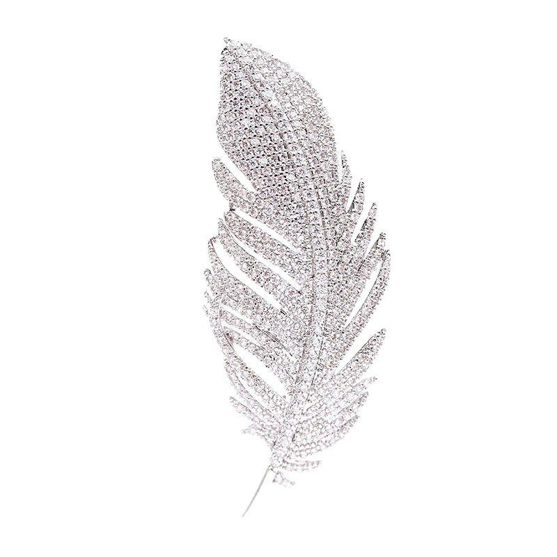 Elegant Zircon Feather Brooch for Women's Cheongsam Suit or Shawl