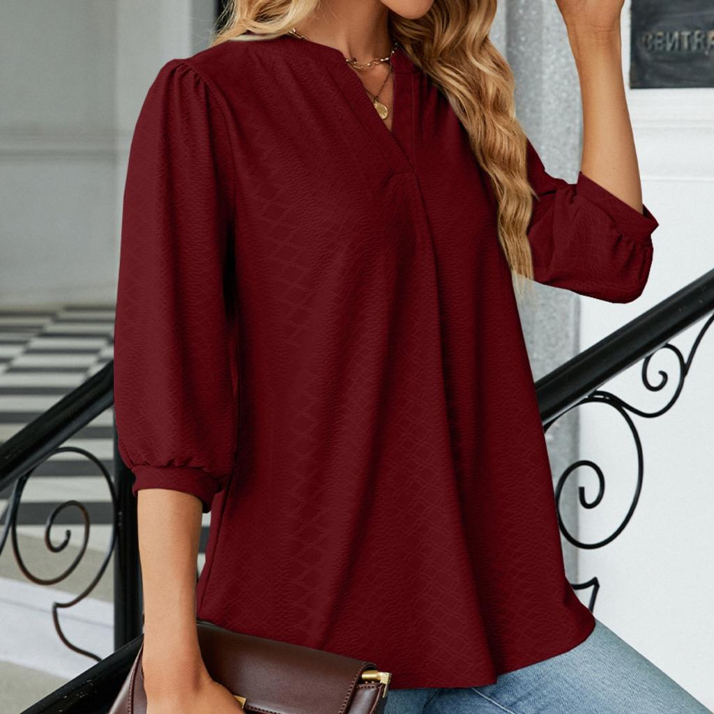 BITCED Jesień/Zima Damski Jednokolorowy T-shirt Top z Koronkowym Kołnierzykiem Żakardowy z Długim Rękawem Luźny