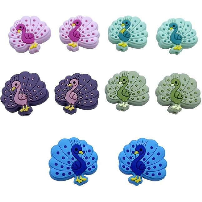 10Pcs Duck Beads Cartoon Animal Beads Colorful Duck Shaped Beads Focal Beads for Pen Flat Loose Spacer Beads for Keychain Making Jewelry DIY