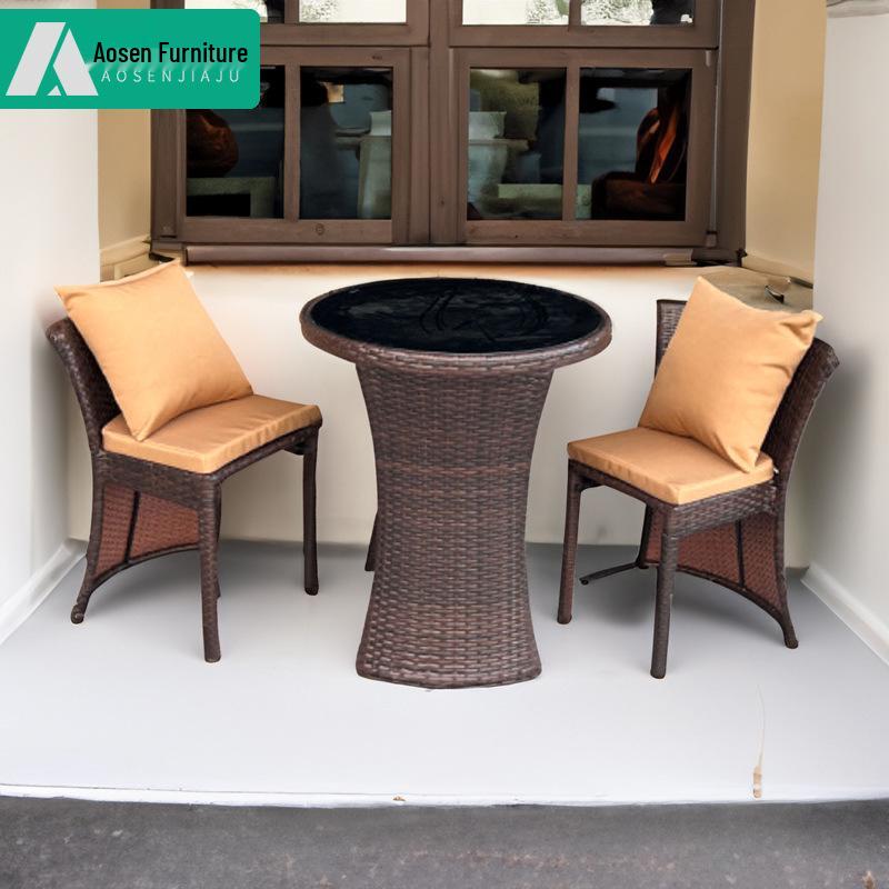Outdoor Rattan Three-Piece Set: Balcony Chair and Terrace Tea Table