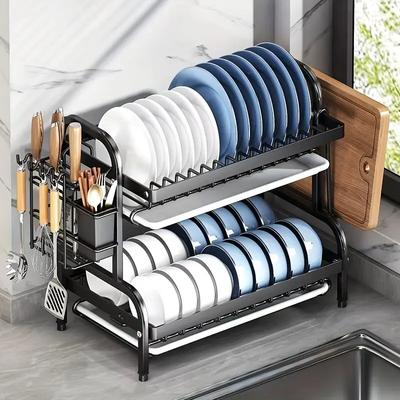 Scolapiatti a 2 livelli compatto scolapiatti da cucina set con scolapiatti grande antiruggine con portautensili NOVITÀ 2025