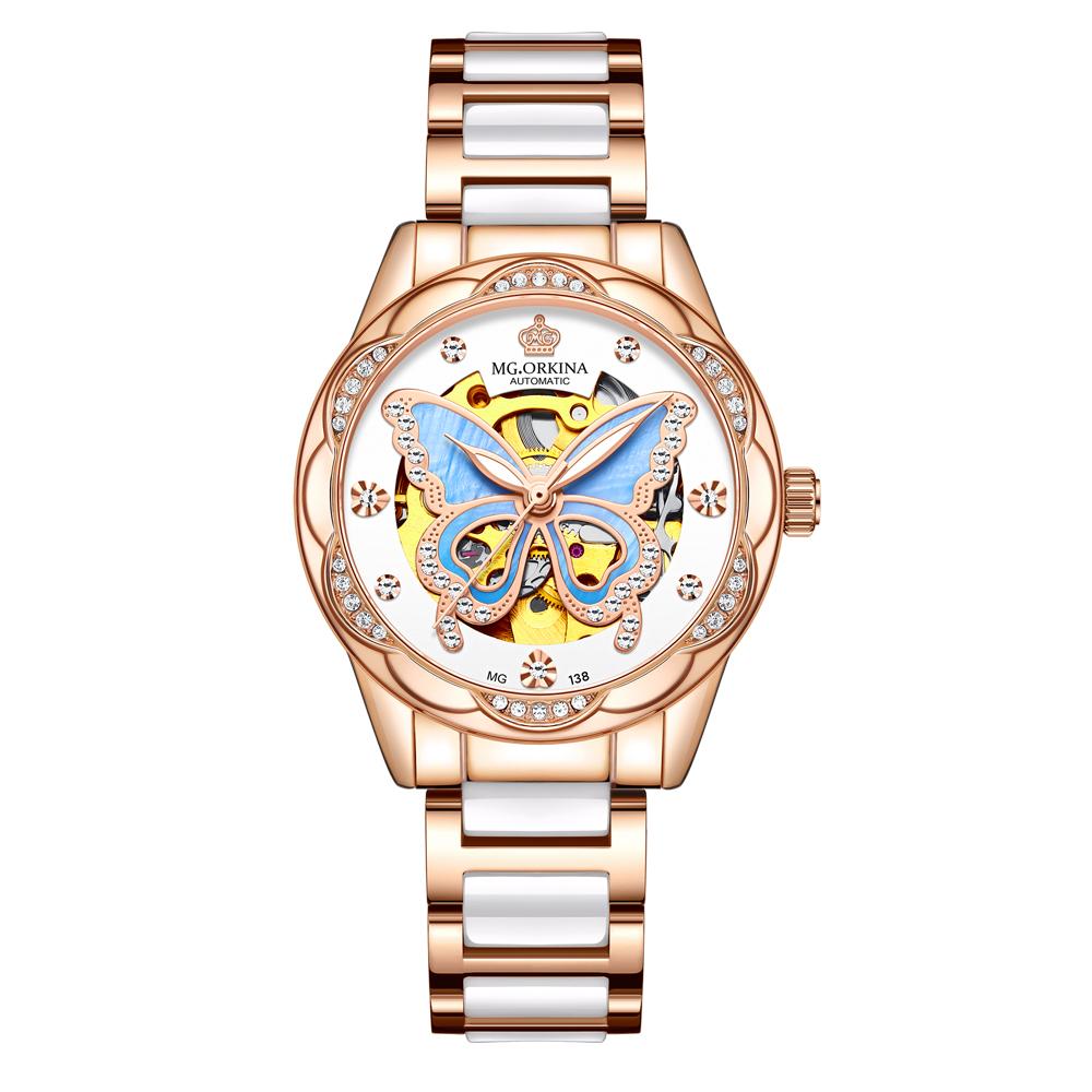ORKINA Brand New Luxury Women Watches Ceramic Diamond Ladies Butterfly Hollow Automatic Mechanical Wristwatch Relogios Femininos