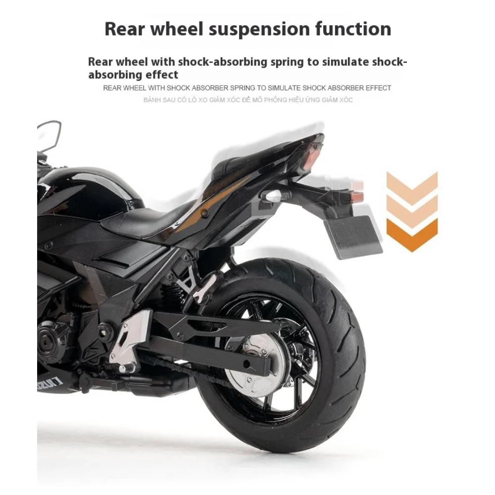 1/12 Scale Suzuki GSX-250R Motorcycle Toy Alloy Diecast Model Sound and Light Toys Rubber Tires Miniature Racing Model Present for Kid