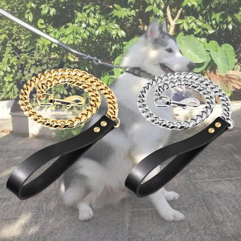 Premium 19mm Sechsseitig Polierter Edelstahl Gold Hundeleine Halsband Für Große Hunde