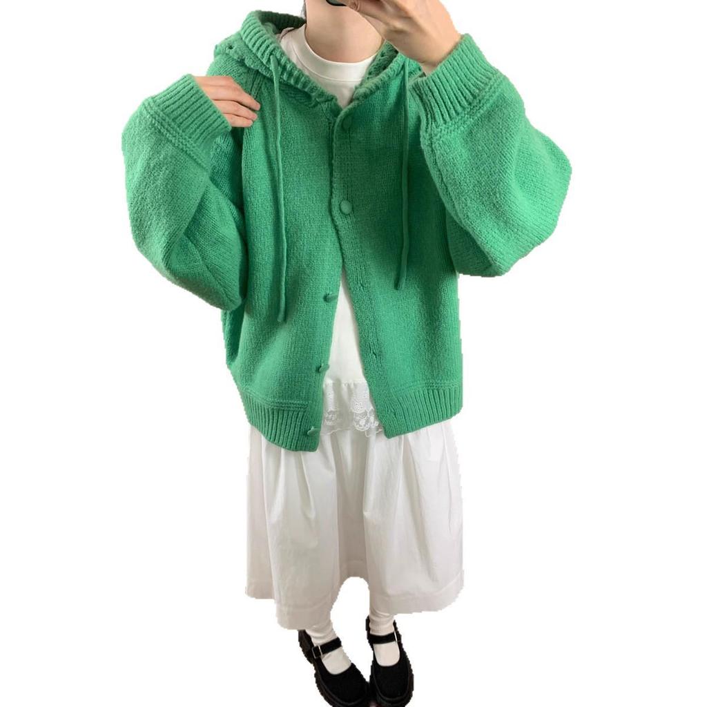 Korean-Style Women's Retro Hooded Sweater Coat - Autumn/Winter Knit Top, Skin-Flattering & Versatile