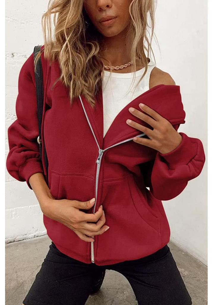 Women's Oversized Drawstring Zip Hoodie - Teen Girls' Autumn Casual Jacket Sweatshirt