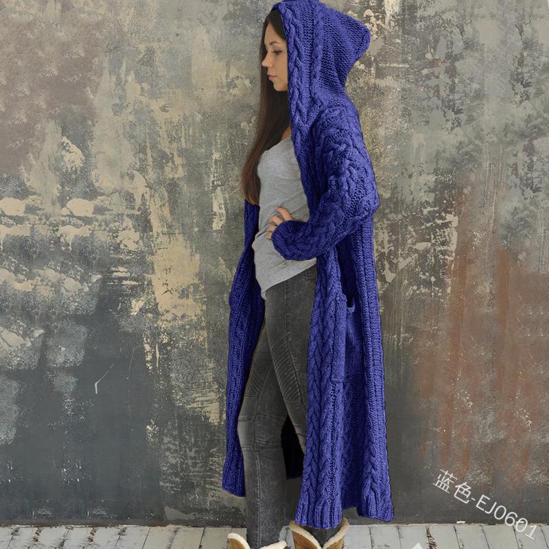 Europe & America Plus Size Knit Hooded Long Cardigan
