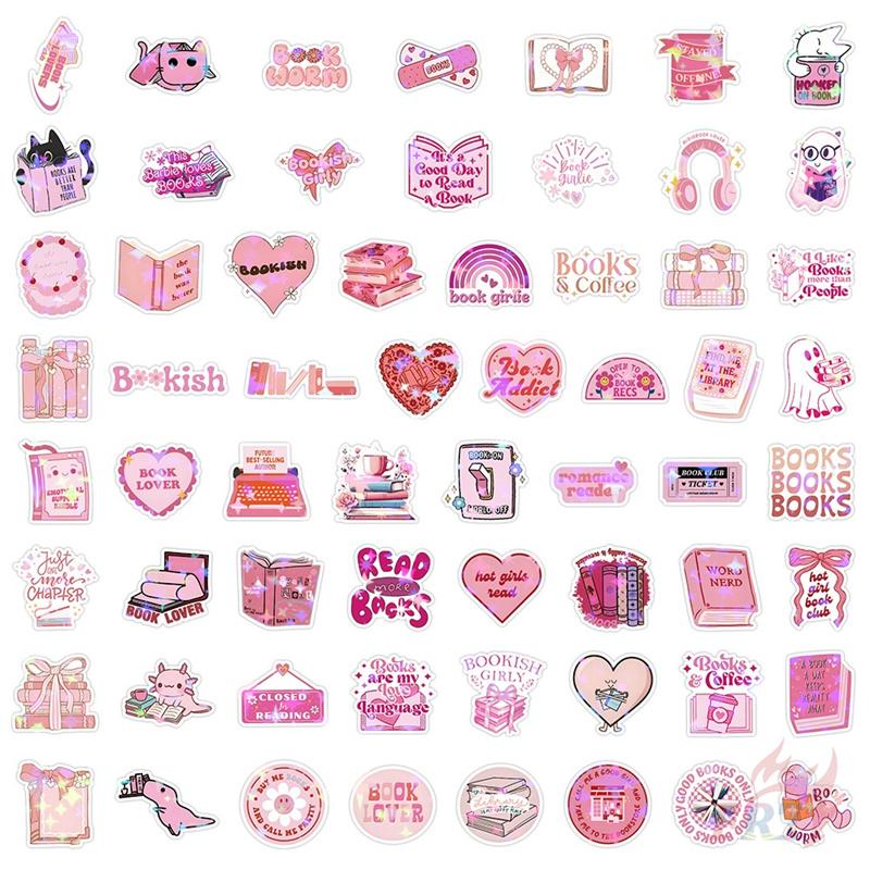 50Pcs/100Pcs Pink Reading Shiny Stickers DIY Fashion Waterproof Doodle Decals Stickers A