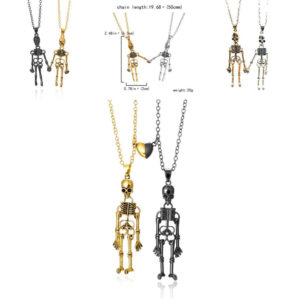 Gothic Skull Pendant Necklace For Couples With Alloy Chain And Magnetic Clasp