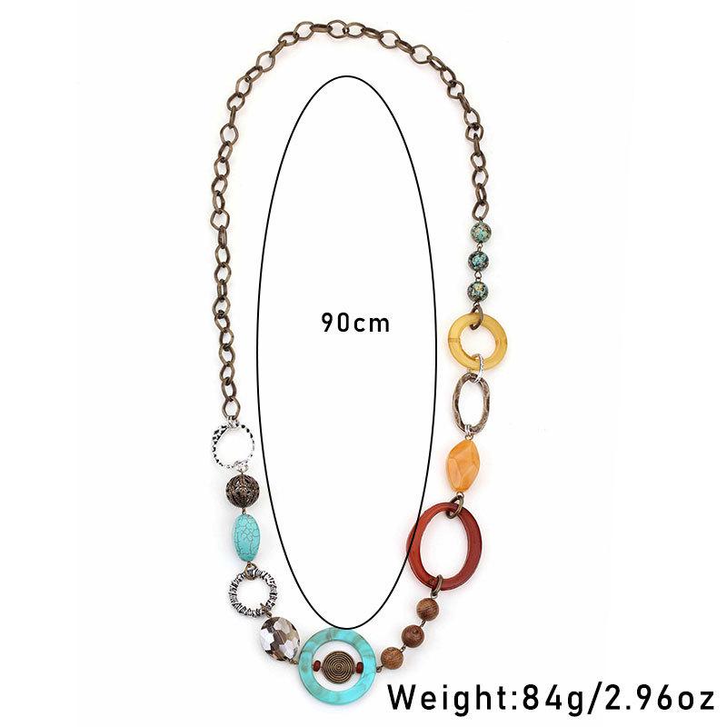 Bohemian Long Necklace with Colorful Stone & Mixed Metal Chain, Unique Pendant & Ethnic Choker Style Accessories
