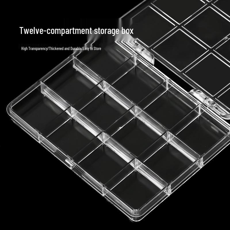 12-Compartment Transparent Storage Box for Nail Art Accessories, Beads, and Electronics