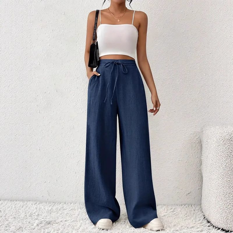 Drape Casual Lace-up Wide-Leg Pants High Waist Drape Casual Lace up Loose Pants