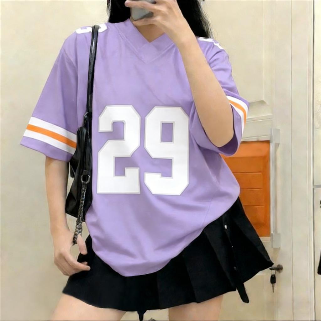 American-style jersey, European and American street style Harajuku style lettered loose-fitting retro sports shirt for women.