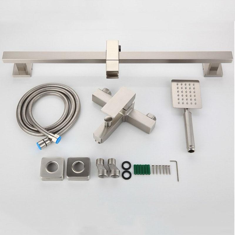 304 Stainless Steel Square Bathroom Shower Set Nickel Hand Hand Shower Head Hot And Cold Water Valve Faucet Bathtub Faucet Set