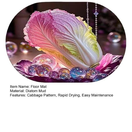 Diatomaceous Earth Floor Mat Colorful Cabbage 3D Realistic Pattern Rug Non-Slip Absorbent Carpet for Bedroom Entrance Kitchen Bathroom