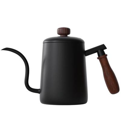 SOVIFKI Drip Pot Coffee Pot Removable Wooden Handle Stainless Steel Coffee Kettle Drip Narrow Mouth Scale 580ml Outdoor Coffee Kettle Black